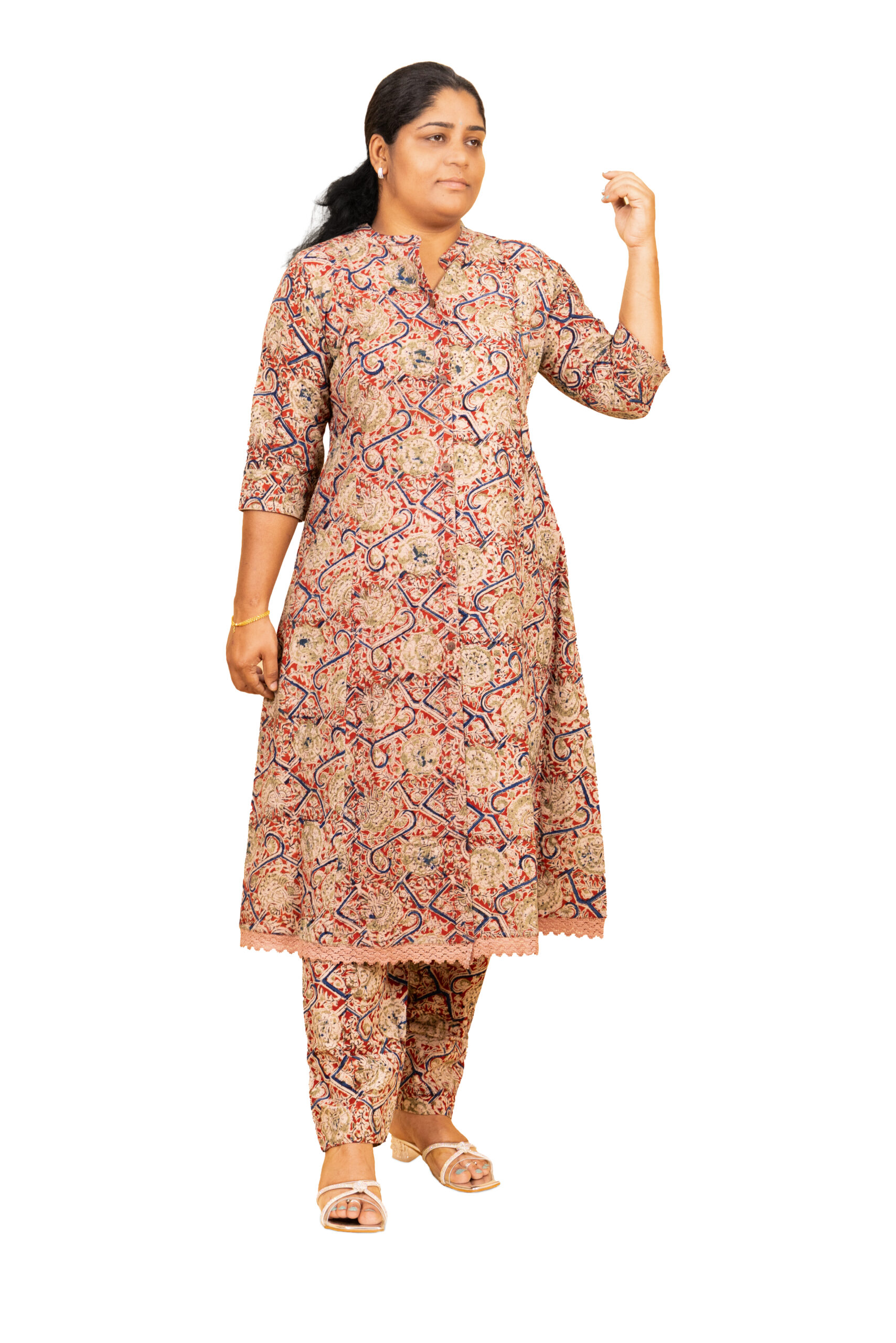 Banglore Fashions Women's Printed A-Line Collar Neck Kurti - Brown