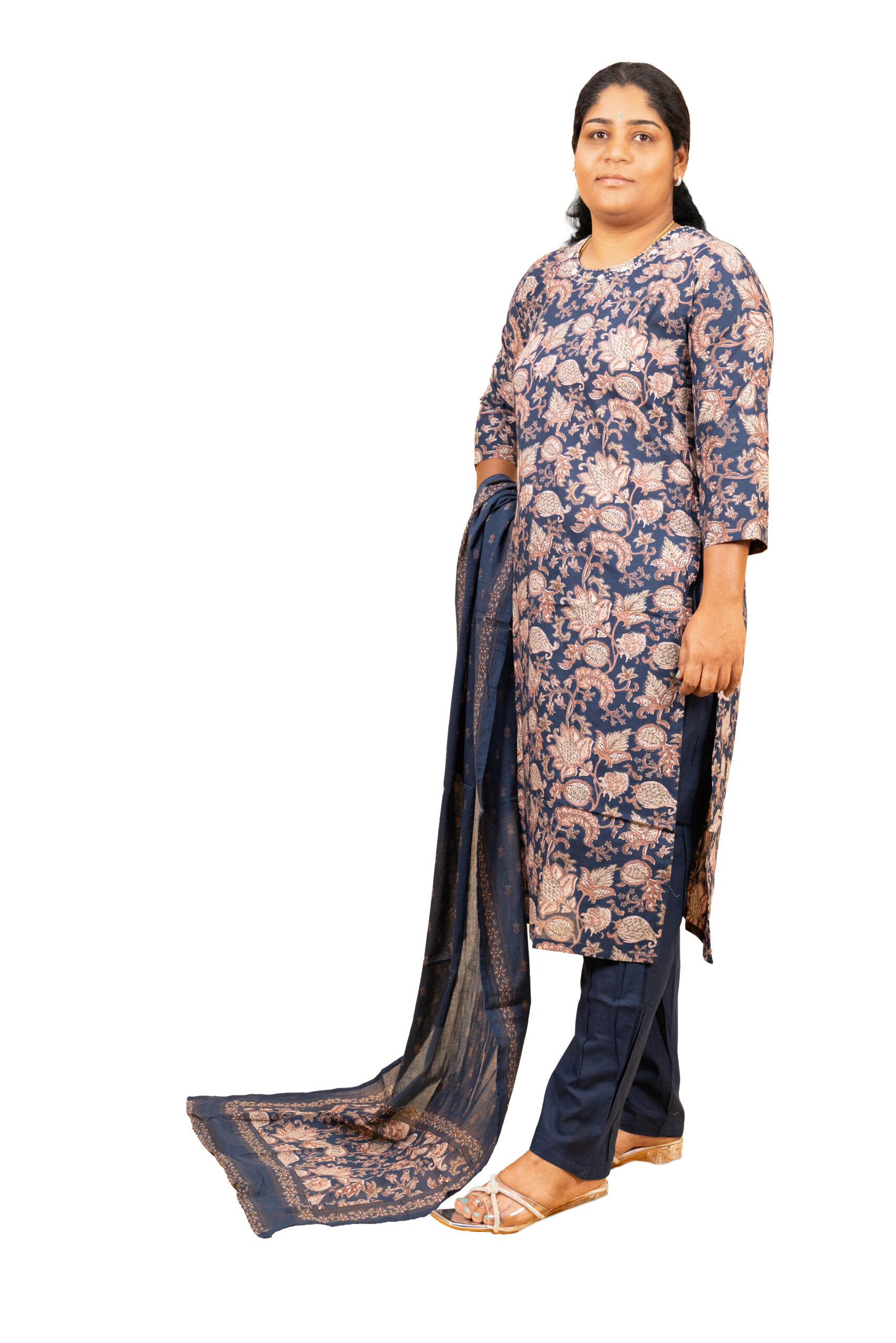 Banglore Fashions Women's Cotton Anarkali Kurta Set with Embroidery - Blue