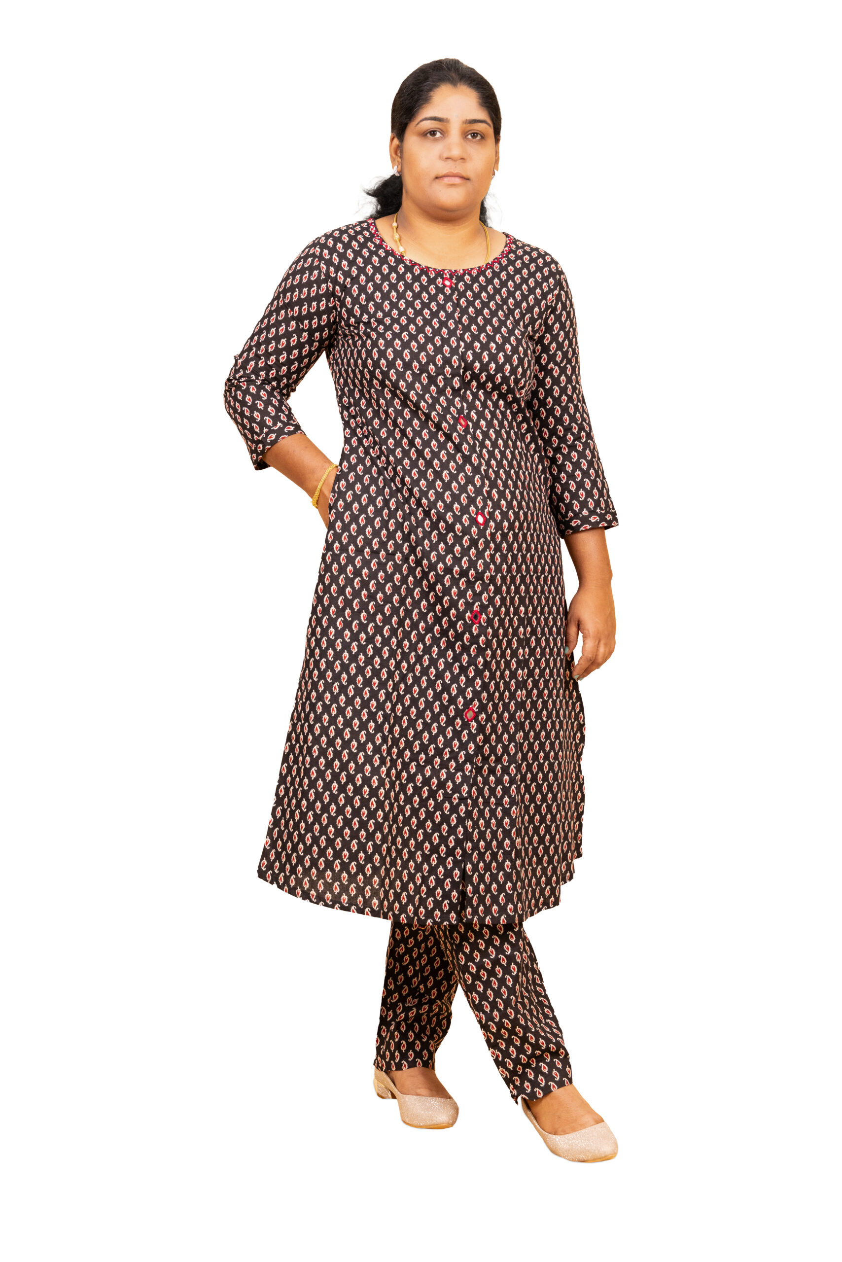 Banglore Fashions Women's Cotton Floral Printed A-Line Co-Ord Set - Black