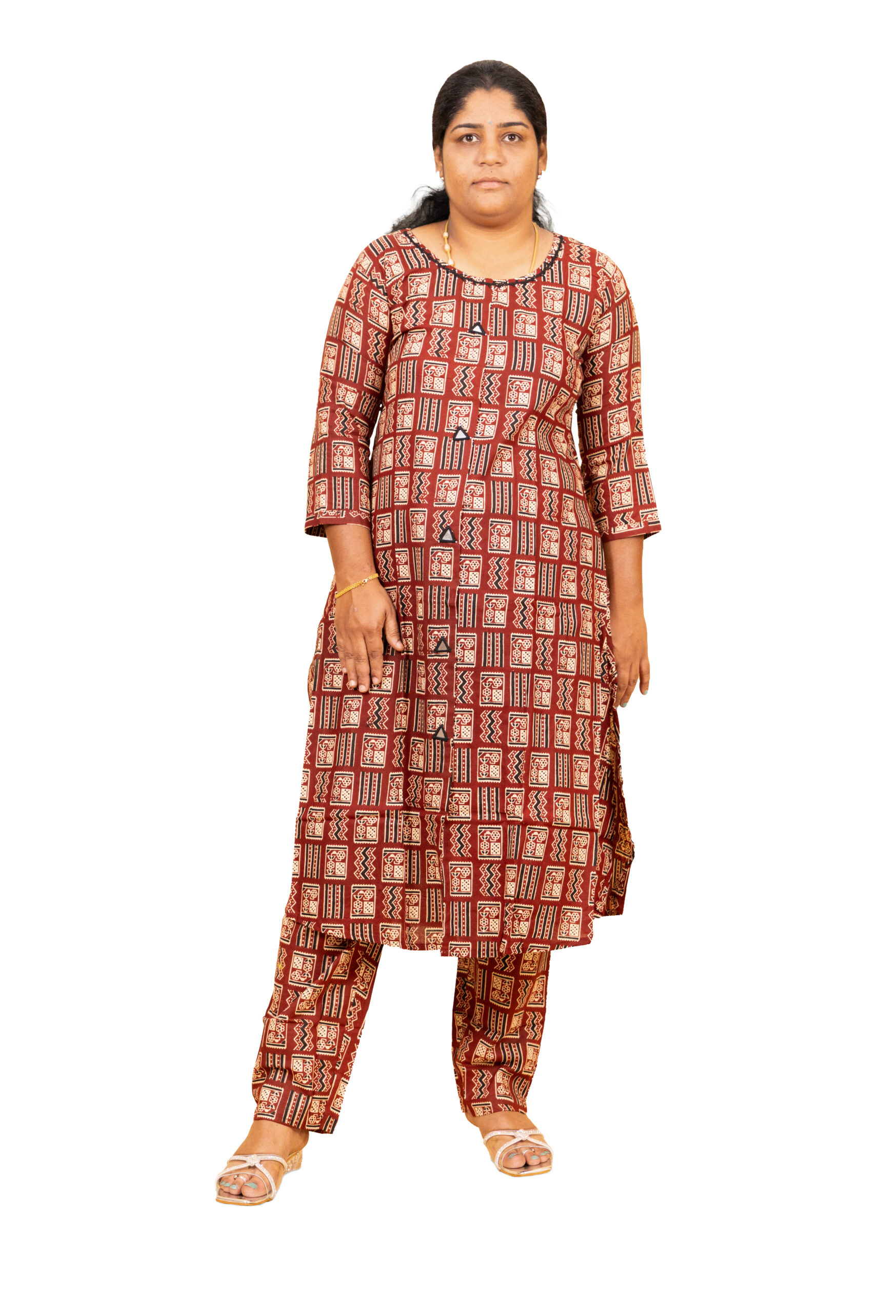 Banglore Fashions Women's Cotton Floral Printed A-Line Co-Ord Set - Brown