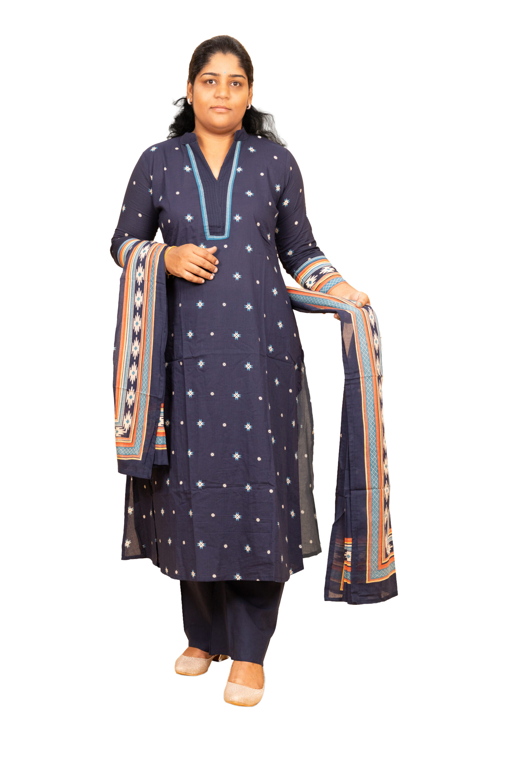 Banglore Fashions Women's Pure Cotton Embroidered Kurta Set with Dupatta - Blue