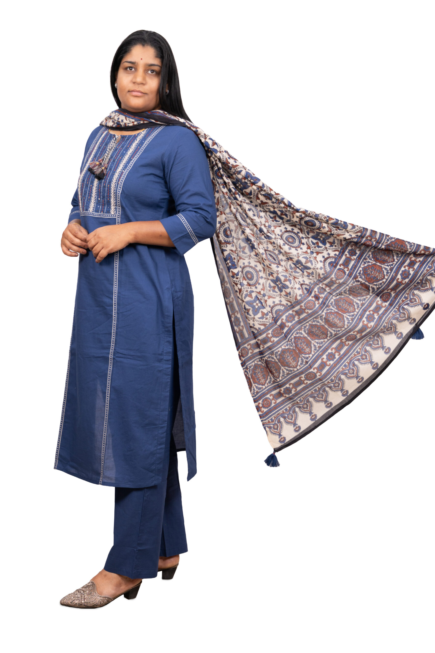 Banglore Fashions Women's Printed Round Neck Embroidered Kurti - Blue