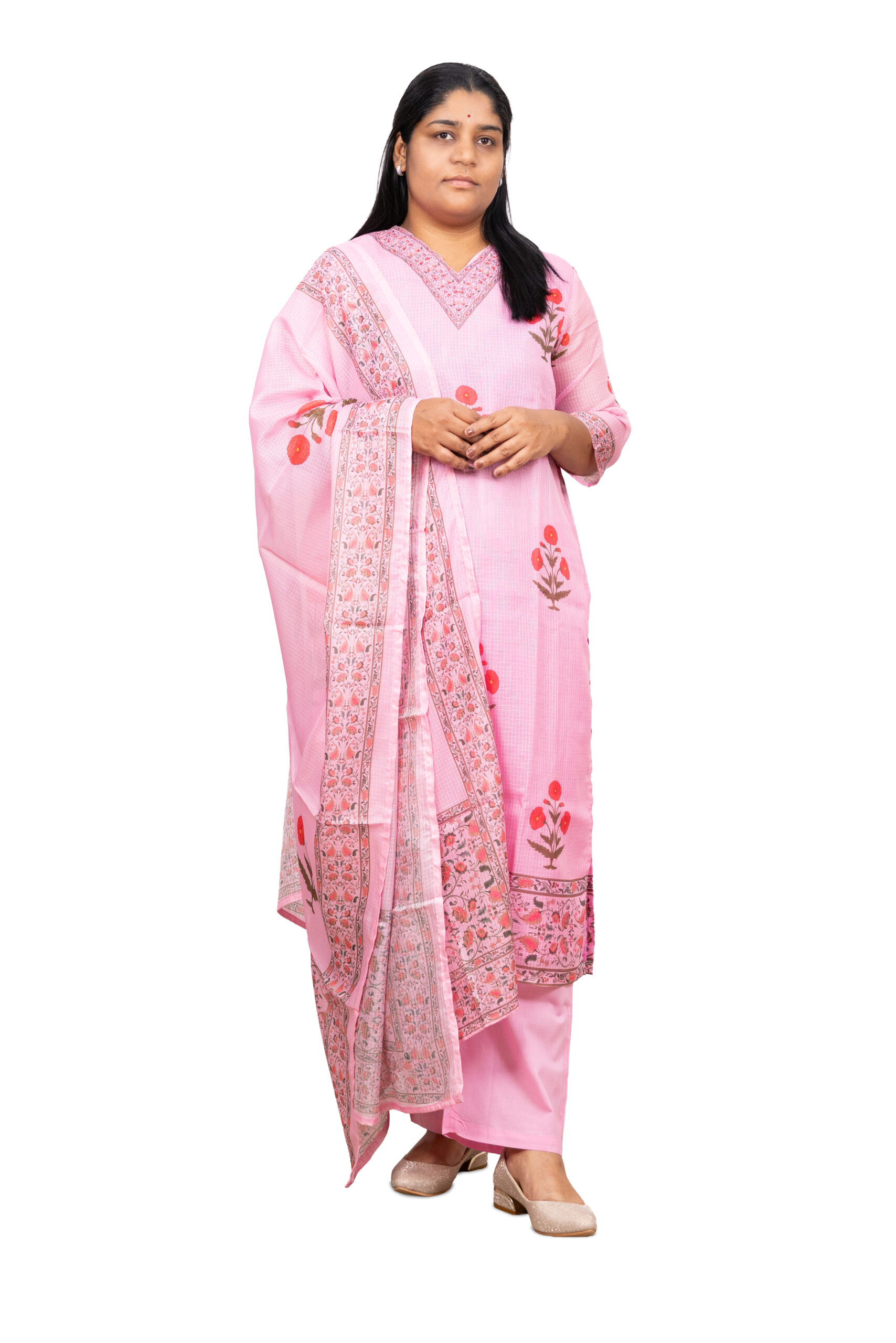 Banglore Fashions Women's Kota Doria Embroidered Suit Set - Pink
