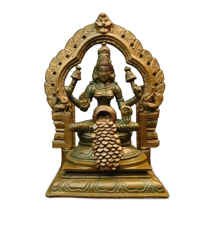 Chola Bronze Dhanalakshmi (Antique Patina Finish)