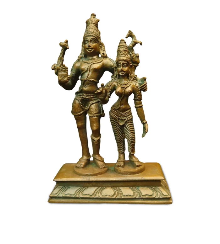 Chola Bronze Shivan and Parvathy (Antique Patina Finish)