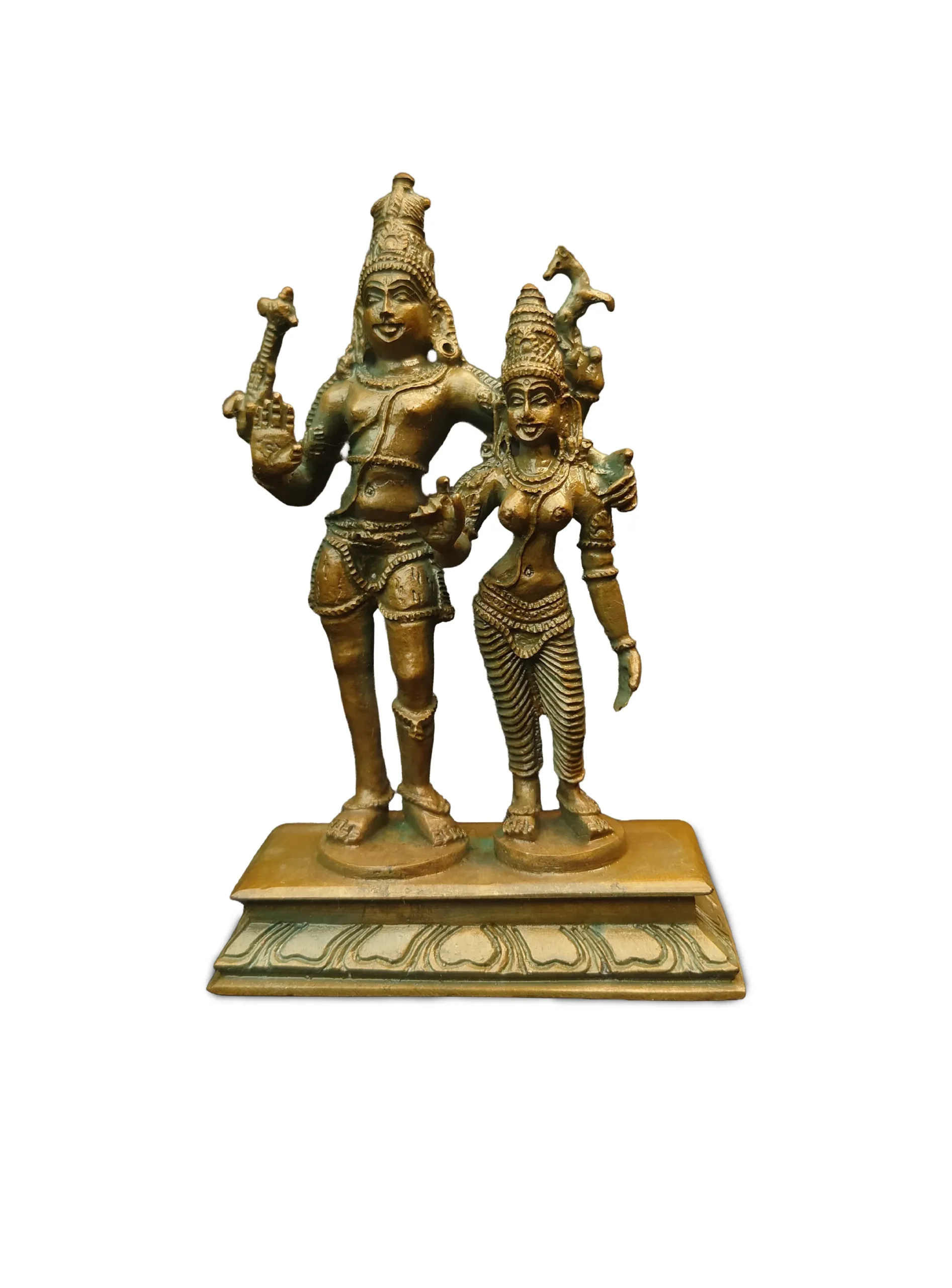 Chola Bronze Shivan and Parvathy (Antique Patina Finish)