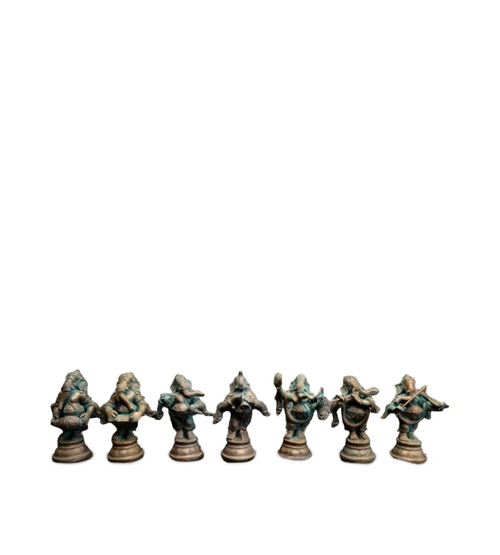 Chola Bronze Seven Ganesha Musicians Set