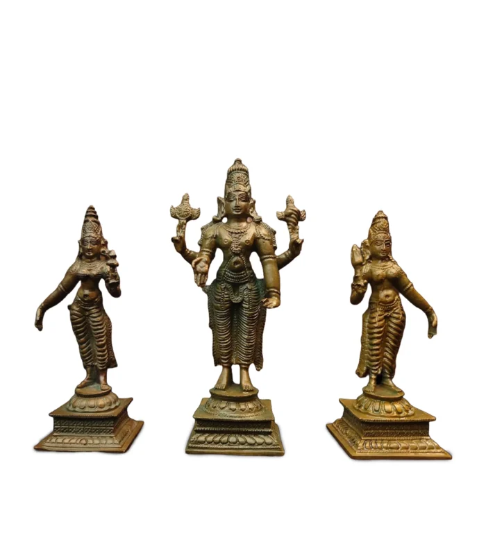 Chola Bronze Vishnu Sreedevi Boodevi 3 pc Set