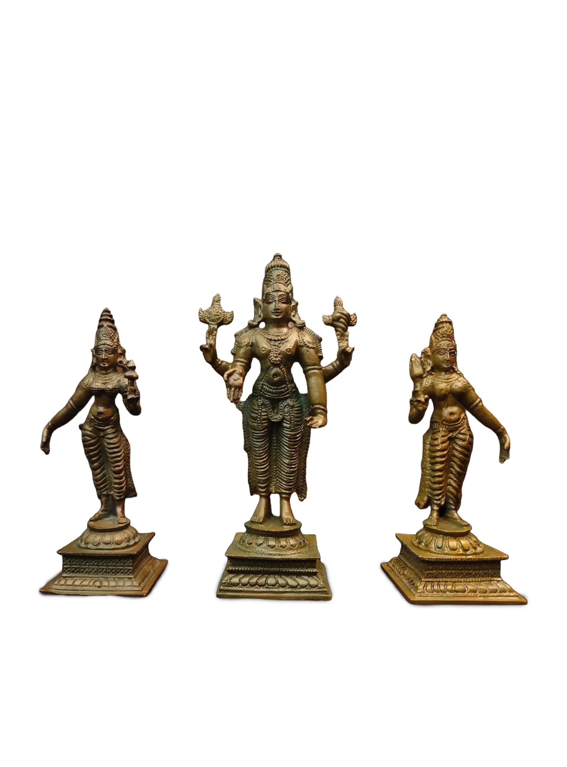 Chola Bronze Vishnu Sreedevi Boodevi 3 pc Set