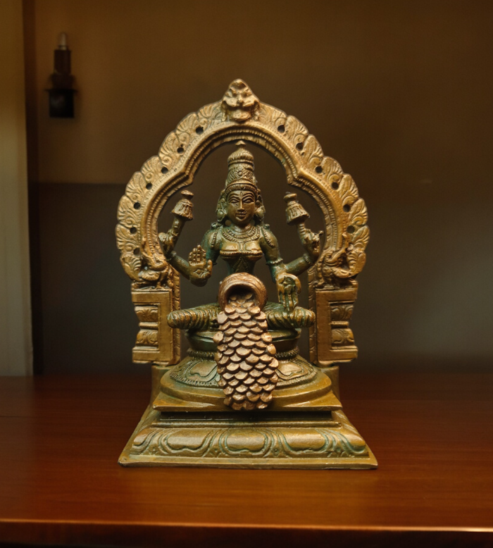 Chola Bronze Dhanalakshmi (Antique Patina Finish)