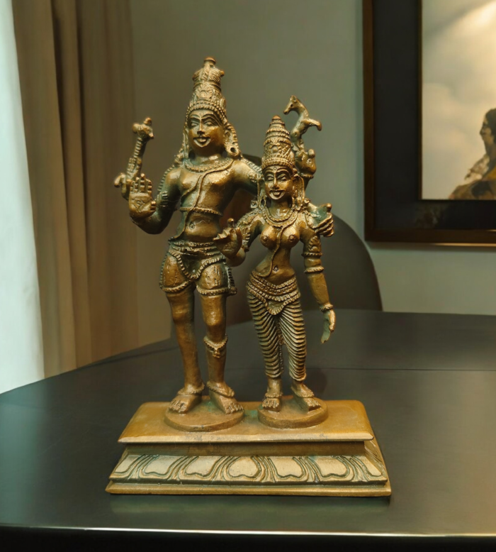Chola Bronze Shivan and Parvathy (Antique Patina Finish)