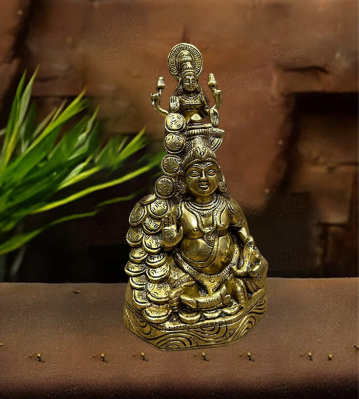 A handcrafted brass Lakshmi Kuberan idol, a symbol of wealth and prosperity, available at Bharathiyam in Coimbatore.