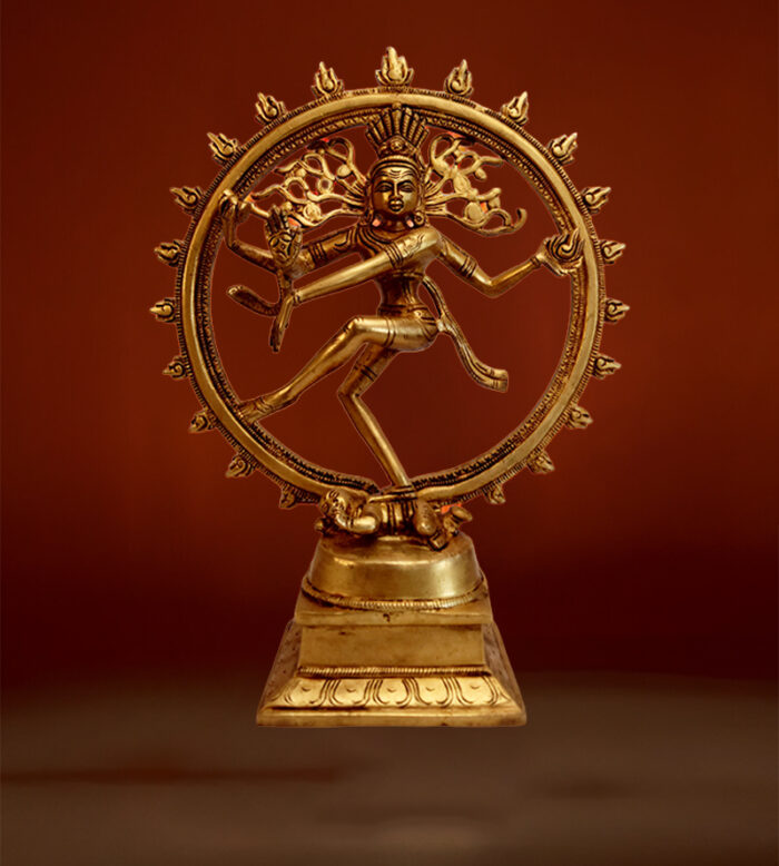 A handcrafted brass Natarajar dancing Shiva idol available at Bharathiyam House Of Handicrafts in Coimbatore.