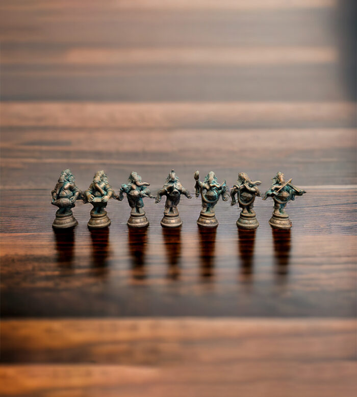 Chola Bronze Seven Ganesha Musicians Set