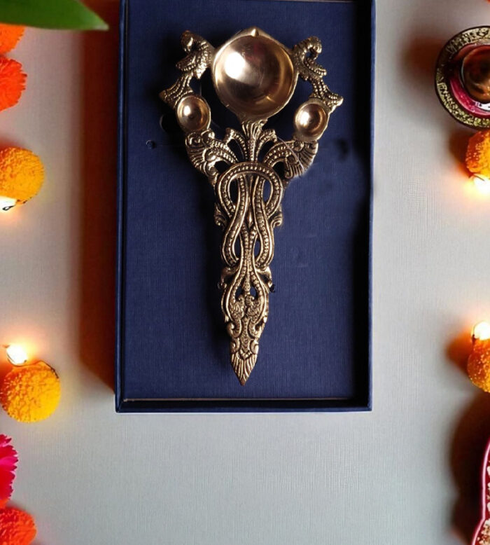 Brass Carved Bird Aarti Spoon