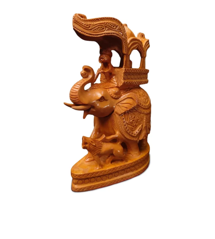 White Wood Carving Ambari Elephant