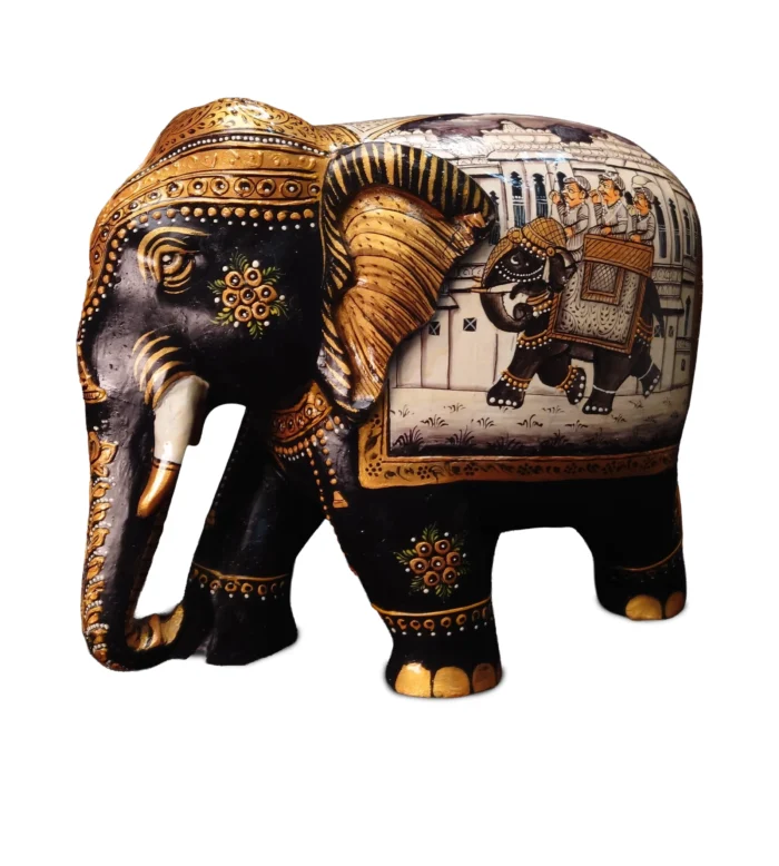 White Wood Hand Painted Ambari Elephant