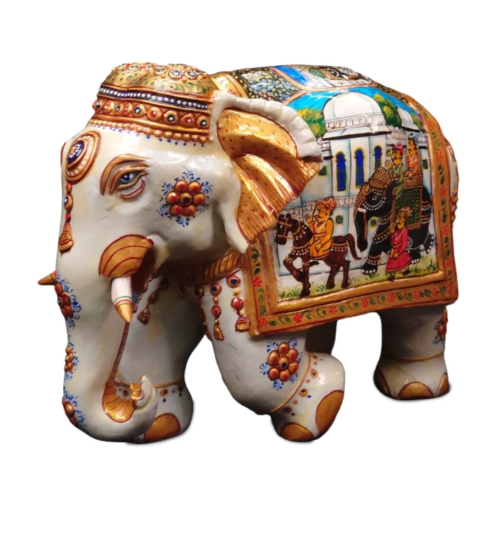 White Wood Color Painting Elephant (Large)