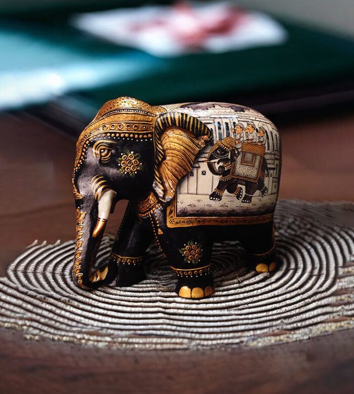 White Wood Black Color Elephant