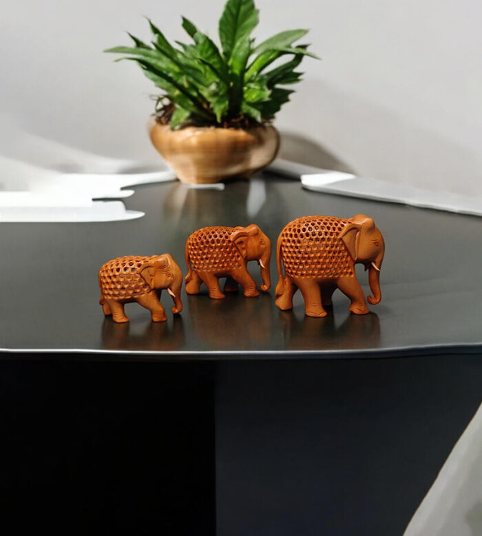 White Wood Cutting Elephant