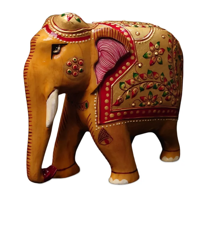White Wood Hand Painted Elephant (Long Trunk)