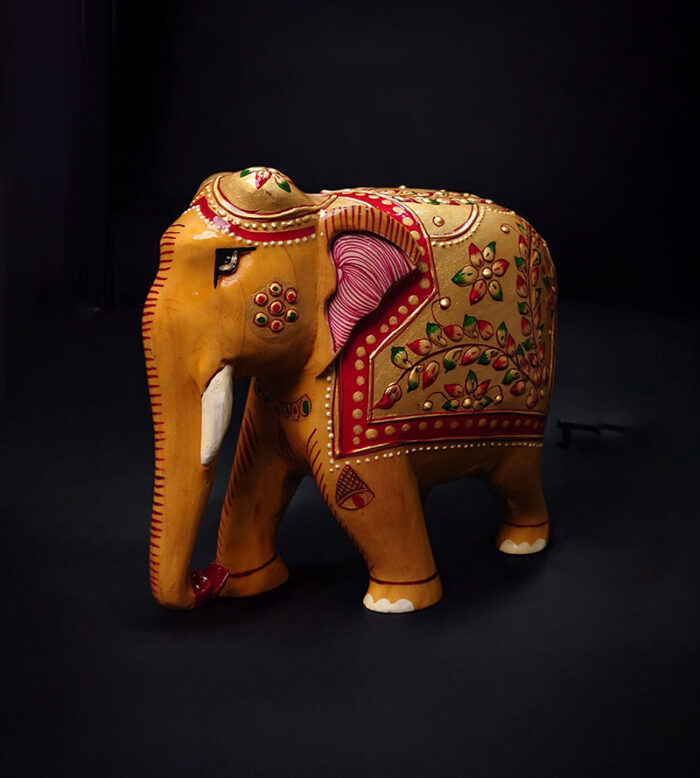 White Wood Color Painting Elephant (Long Trunk)