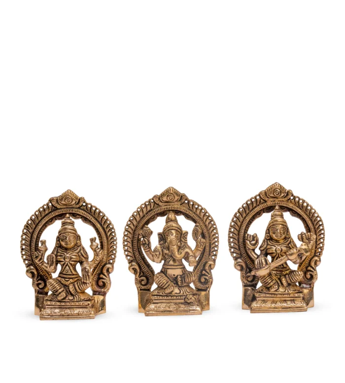 Brass Arch Ganesha Lakshmi Saraswathy Set