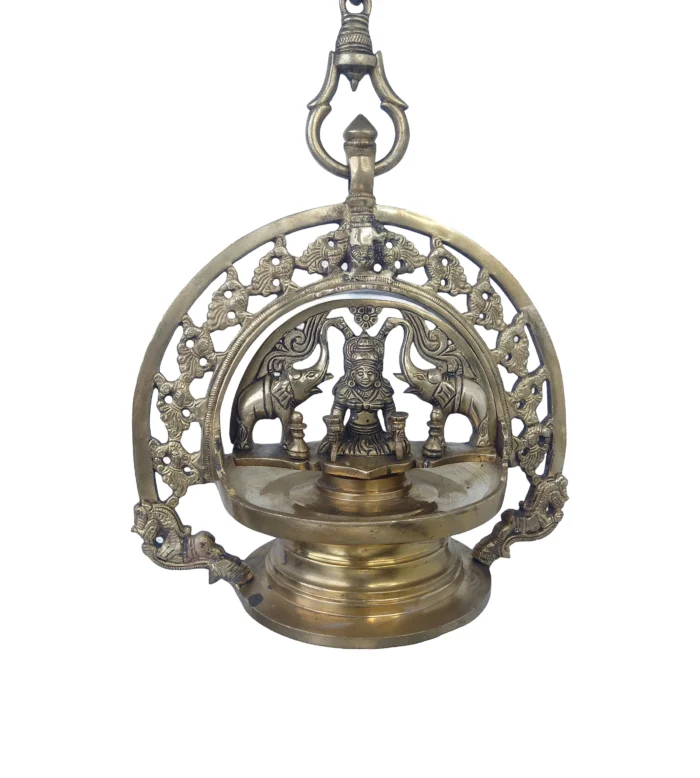 Brass Gajalakshmi Antique Hanging Lamp