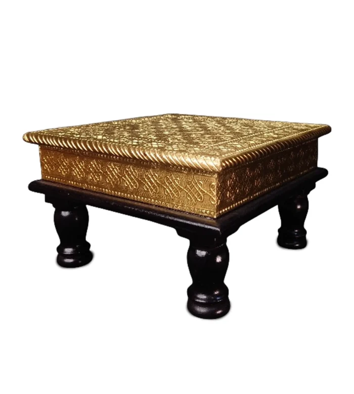 Wooden Stool with Brass Sheet Work