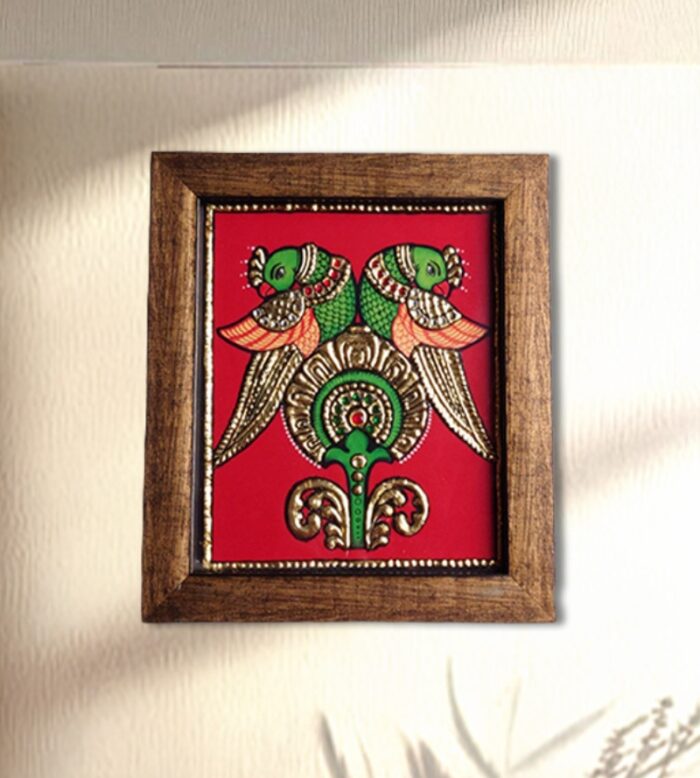 Tanjore Painting - Twin Parrots