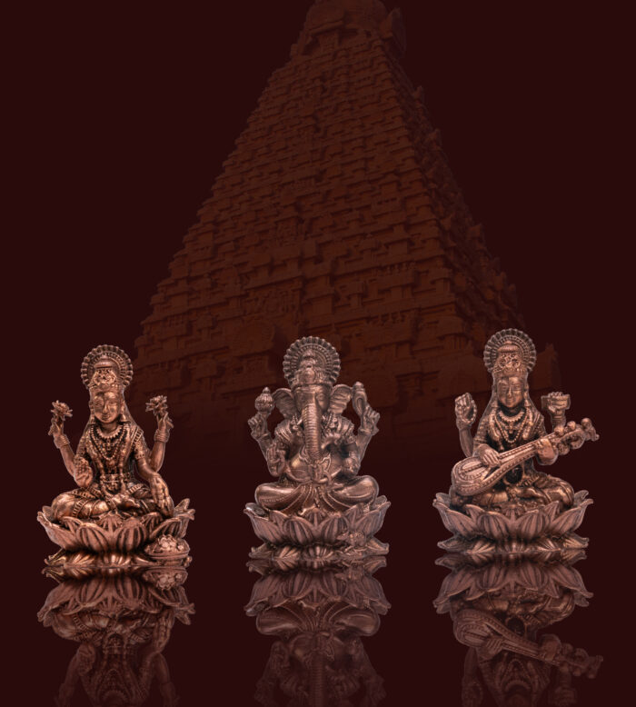 Copper Ganesha Lakshmi Saraswathy Set