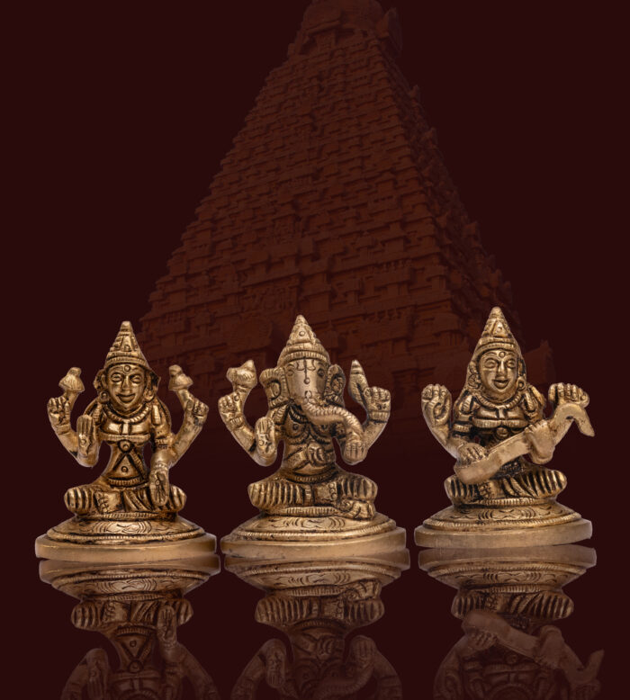 Brass Ganesha Lakshmi Saraswathy Set