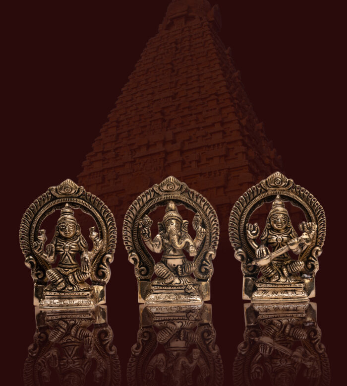 Brass Arch Ganesha Lakshmi Saraswathy Set
