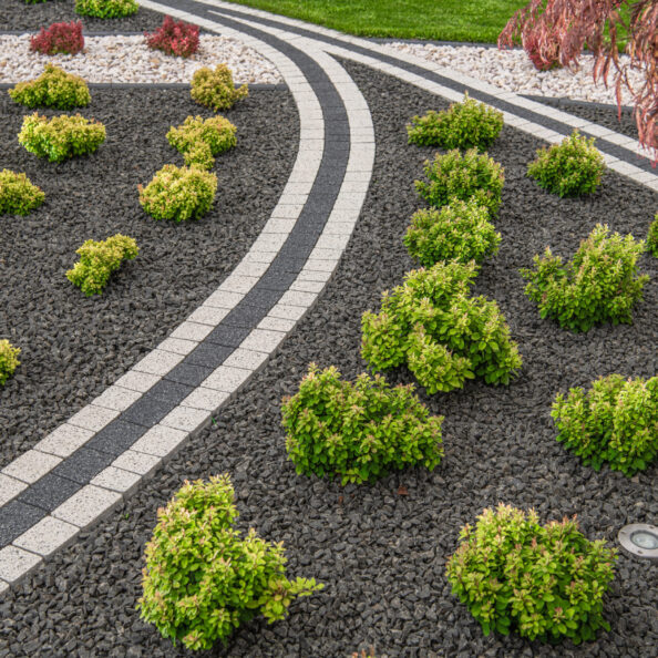 Landscaping Industry Theme. Newly Designed and Build Residential Backyard Garden.