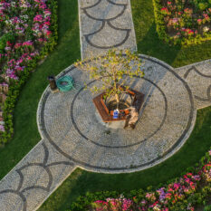 View of Kordon Street, ferry pier and high-rise buildings from the sea in Izmir Passport area