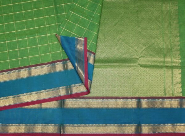Narayanpet Saree In Light Green With Subtle Checked Pattern