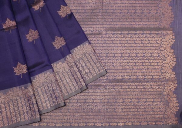 Navy Blue Soft Silk Saree Maple Leaf Zari
