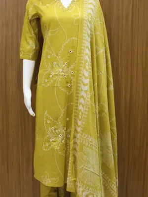 Salwar Suit In Light Yellow Floral Print Pattern