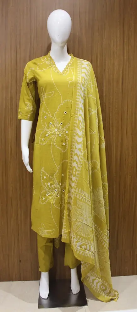Salwar Suit In Light Yellow Floral Print Pattern