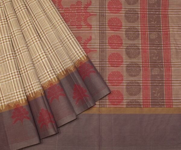 Beige Checks Kovai Cotton Saree
