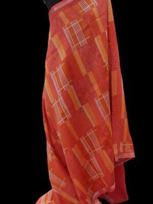 Pure Vermilion Chanderi Cotton Saree