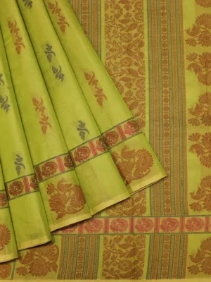 Pure Handloom Kovai Cotton Saree In Light Green Shade