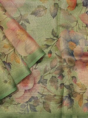 Spring Green Semi Tissue Saree with Floral Digital Prints