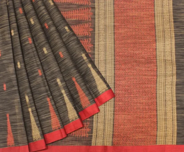 Pure Handloom Kovai Cotton Saree In Black With Beige
