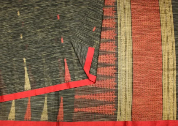 Pure Handloom Kovai Cotton Saree In Black With Beige