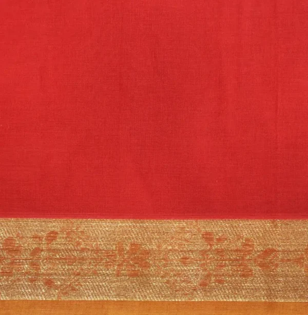 Pure Kovai Cotton Saree In Chilly Red With Three Motifs
