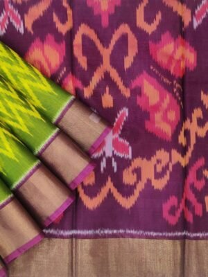 Handloom Pochampally Ikat Saree in Olive Green