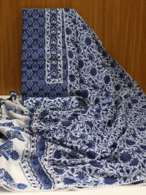 Pure Cotton Indigo Blue Unstitched Salwar Material