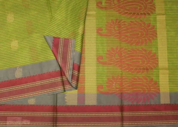 Olive Green In Kovai Cotton Saree In Threadwork Buttas