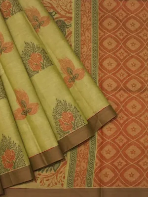 Pure Handloom Kovai Cotton Saree In Light Green